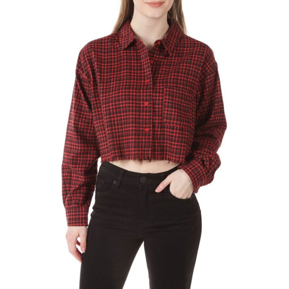 Frayed Hem Flannel Crop Shirt | HyFve